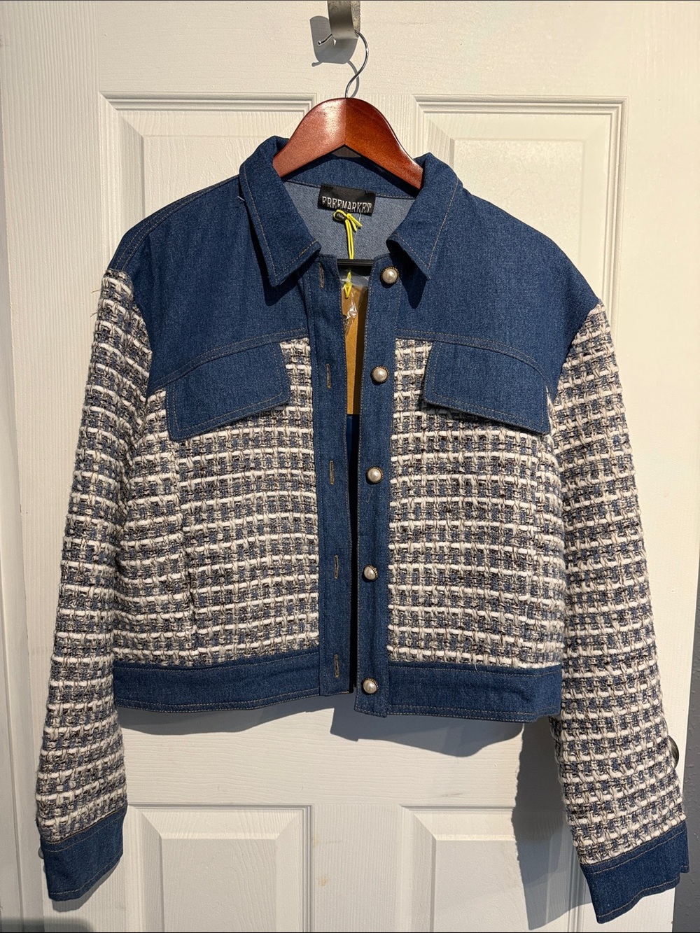 Contrast Denim & Tweed Jacket - Blue/White